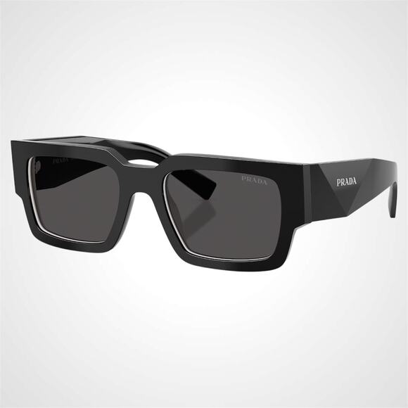 LUXURY NEW PRADA Sunglasses Black & Talc Rectangle Square Mens 54mm Prada